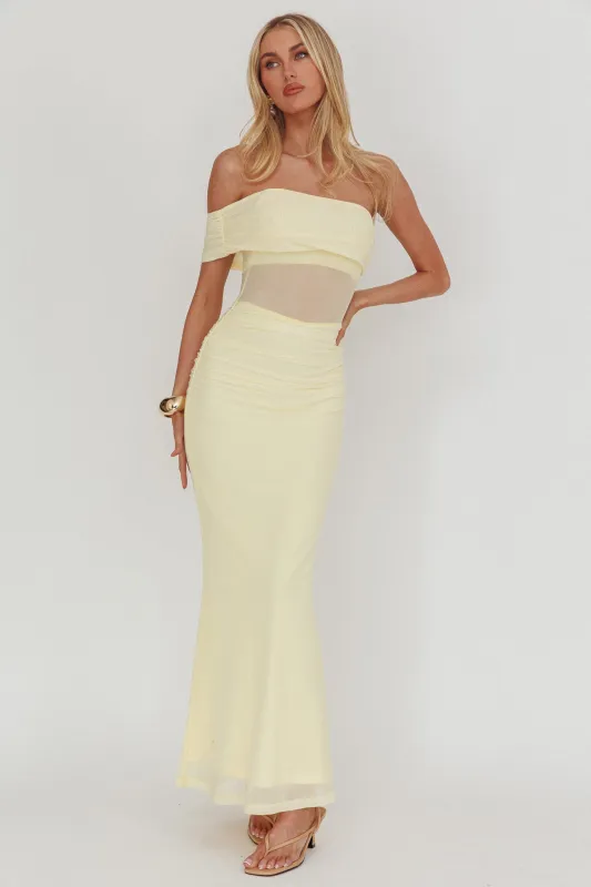 Gala One-Shoulder Sheer Waist Maxi Dress Yellow sold by Selfie Leslie