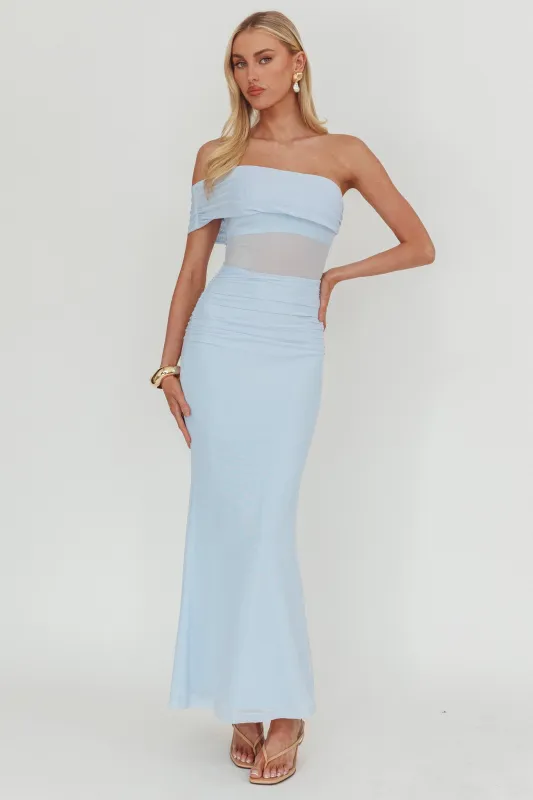 Gala One-Shoulder Sheer Waist Maxi Dress Blue sold by Selfie Leslie