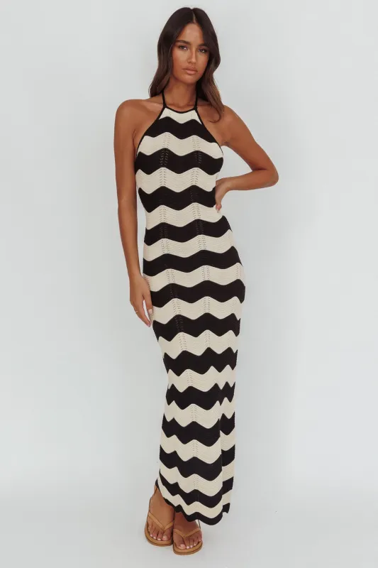 Yelena Halter Neck Knit  Maxi Dress Zig-Zag Cream sold by Selfie Leslie