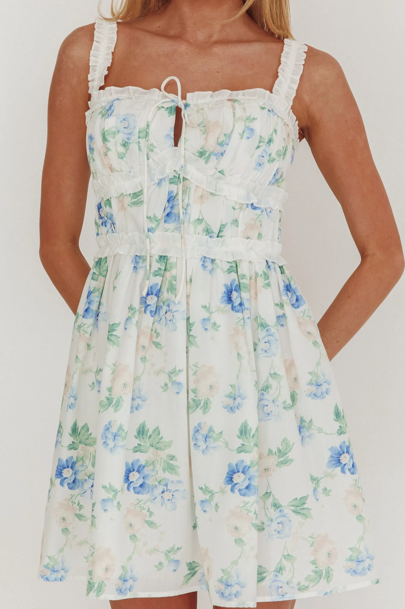 Jordanne Frill Trim Mini Dress Floral Blue sold by Selfie Leslie product image thumbnail 3