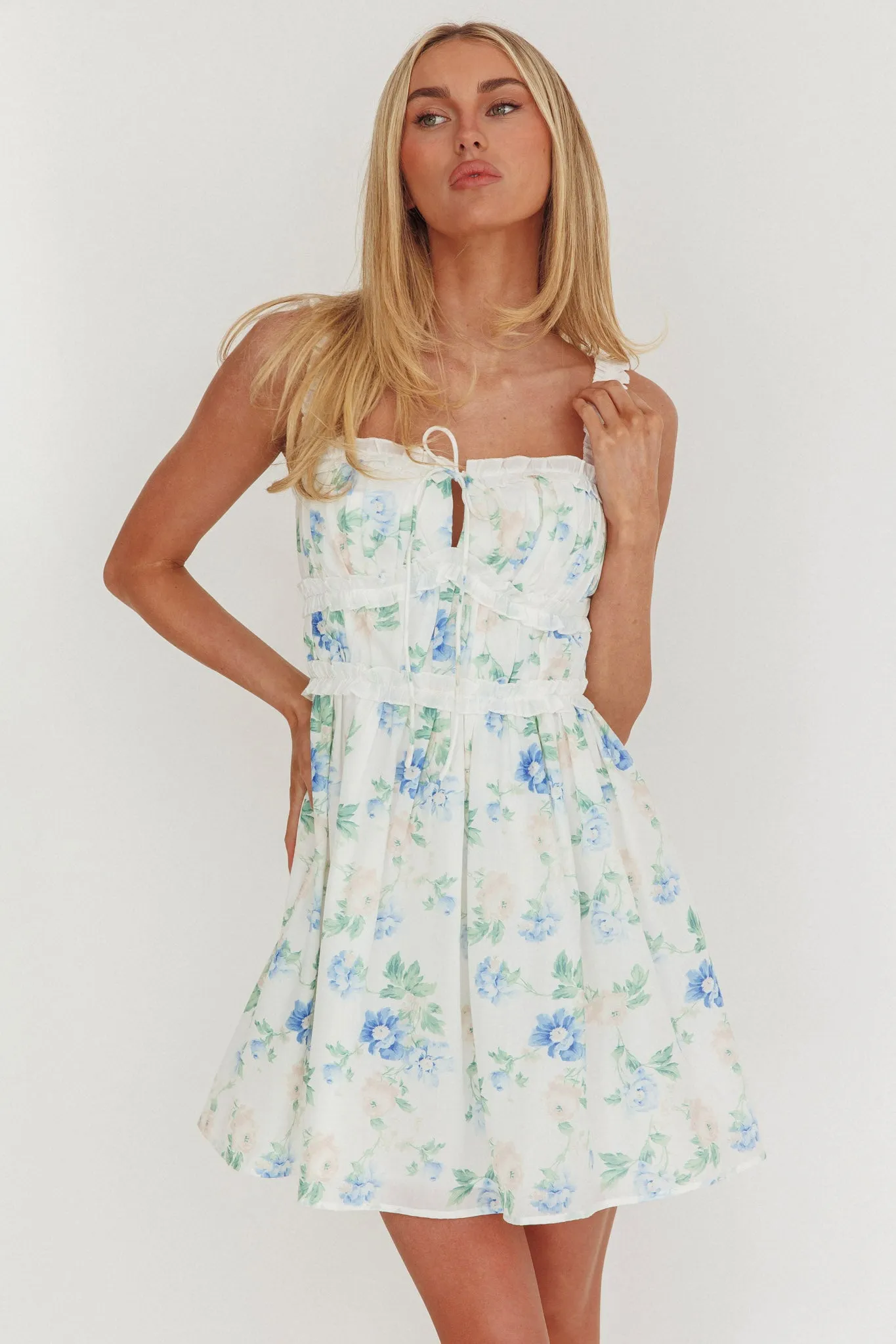 Jordanne Frill Trim Mini Dress Floral Blue sold by Selfie Leslie product image thumbnail 5