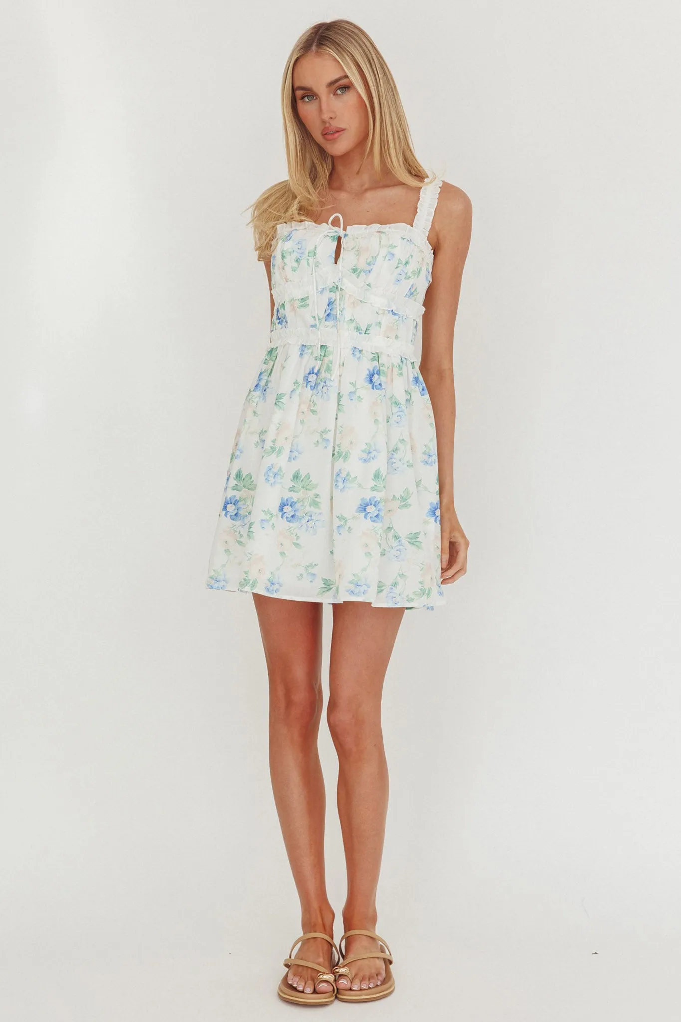 Jordanne Frill Trim Mini Dress Floral Blue sold by Selfie Leslie product image thumbnail 4