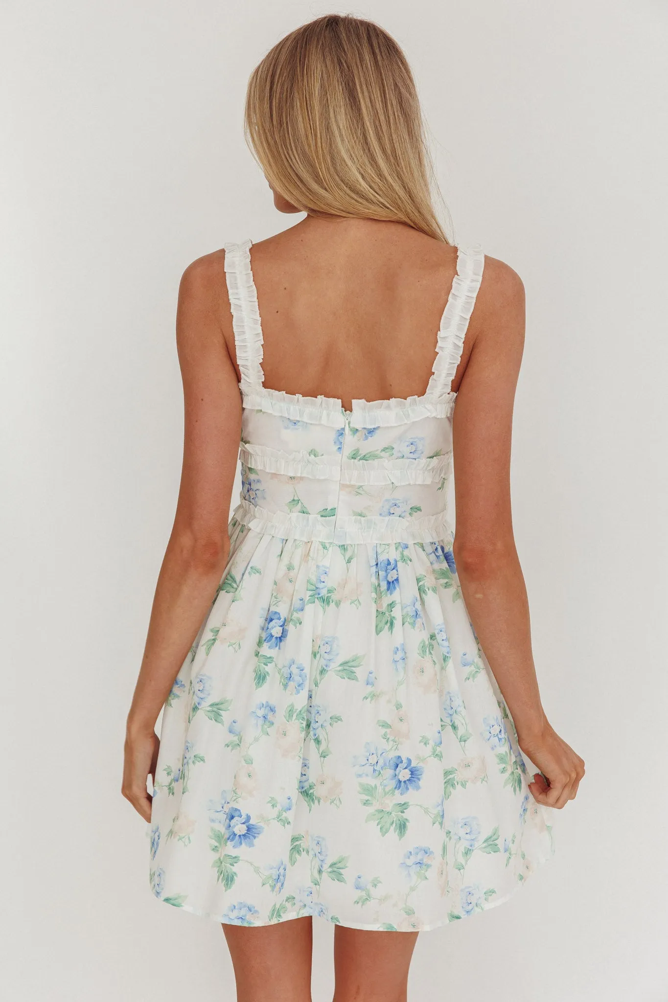 Jordanne Frill Trim Mini Dress Floral Blue sold by Selfie Leslie product image thumbnail 2