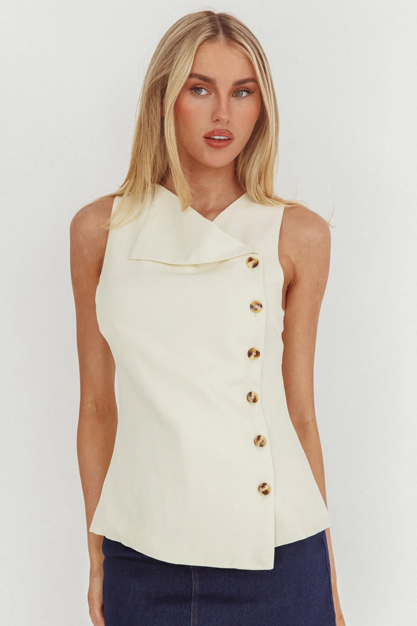 Monnika Sleeveless Side Button Top Oyster sold by Selfie Leslie product image thumbnail 5