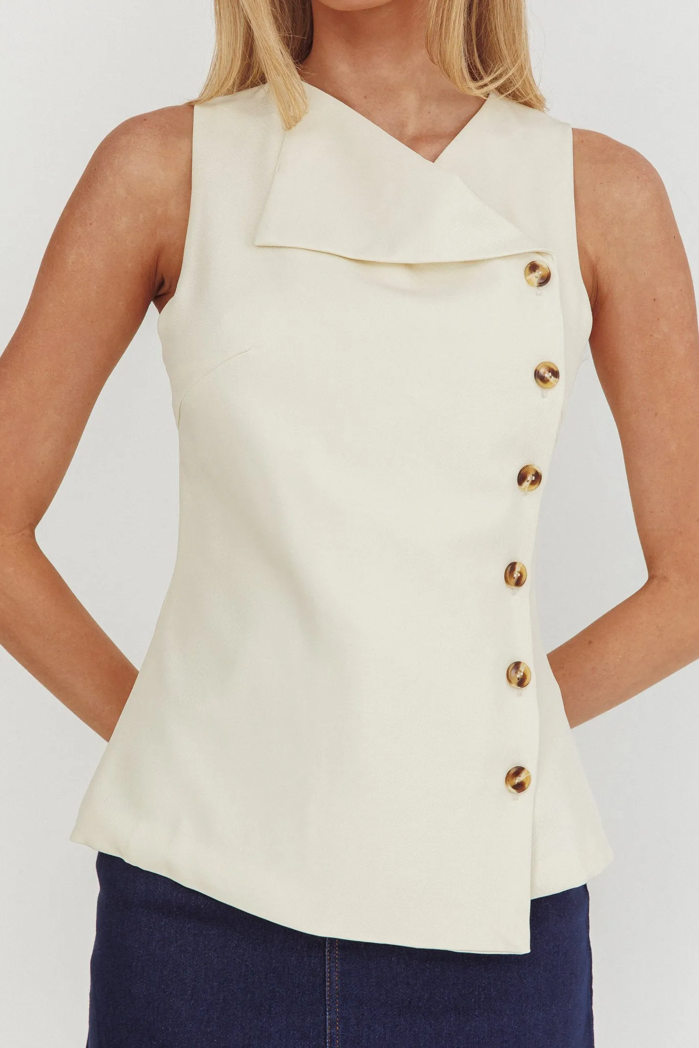 Monnika Sleeveless Side Button Top Oyster sold by Selfie Leslie product image thumbnail 4