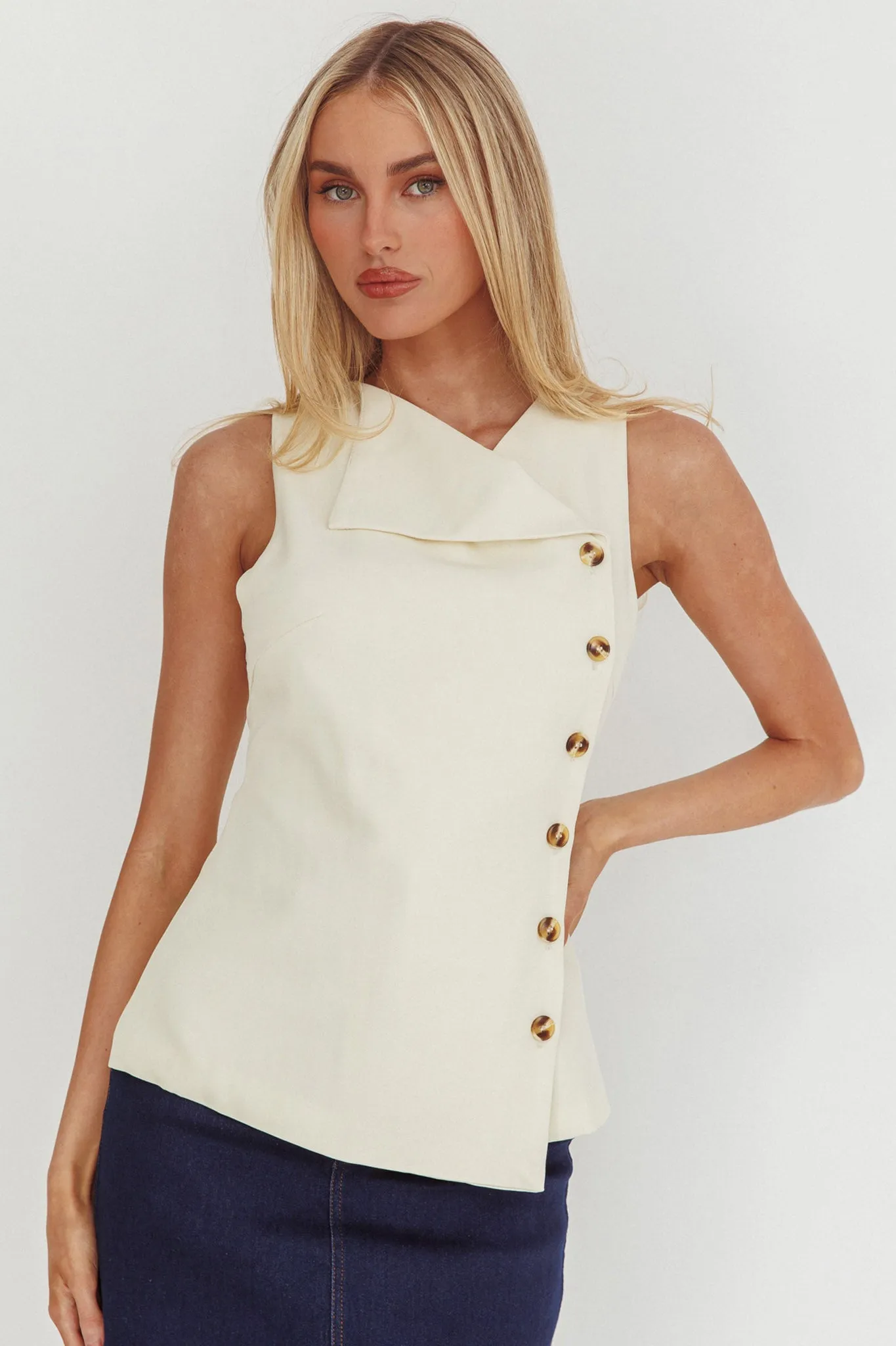 Monnika Sleeveless Side Button Top Oyster sold by Selfie Leslie