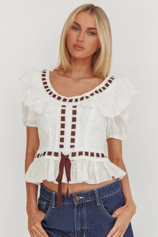 Solea Frill Collar Eyelet Top White sold by Selfie Leslie