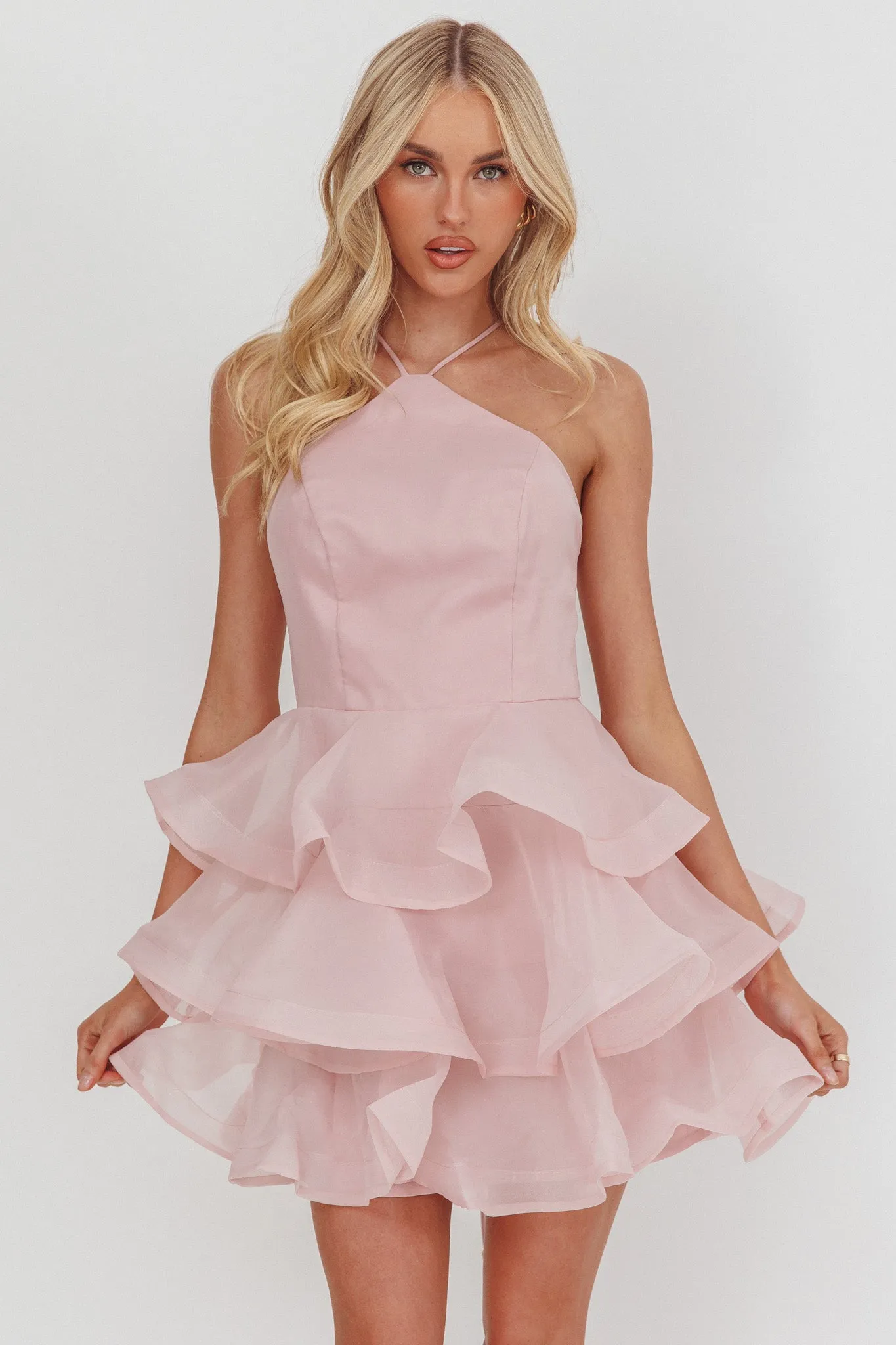 Kiera Layered Ruffle Strappy Mini Dress Pink sold by Selfie Leslie product image thumbnail 5