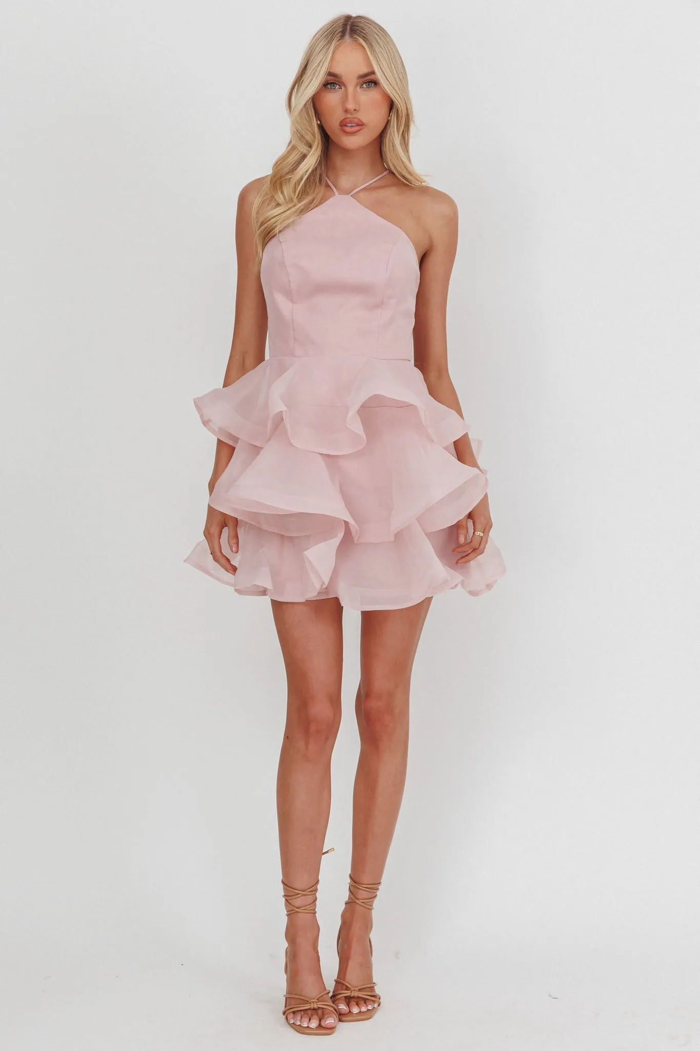 Kiera Layered Ruffle Strappy Mini Dress Pink sold by Selfie Leslie product image thumbnail 4