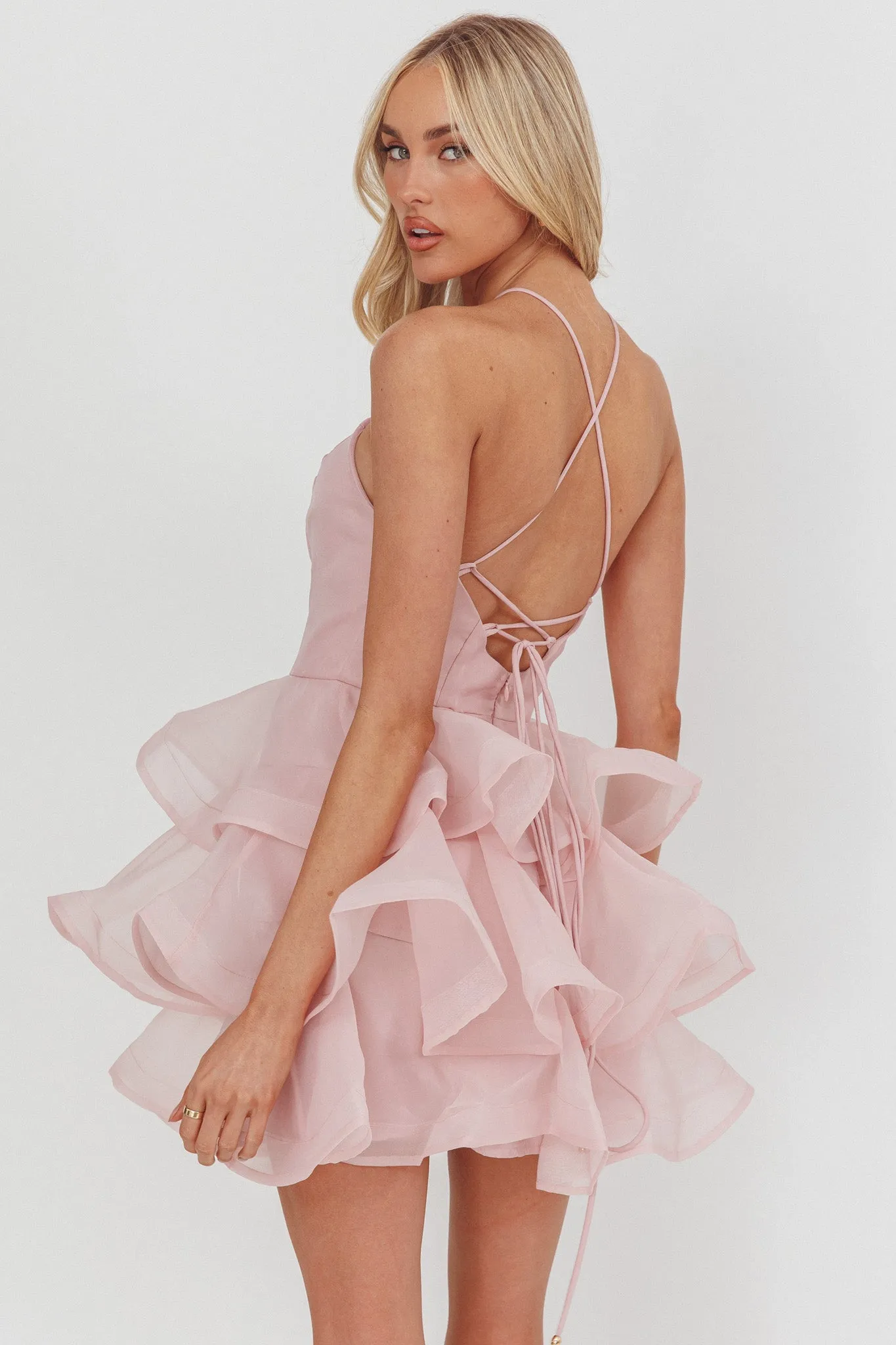 Kiera Layered Ruffle Strappy Mini Dress Pink sold by Selfie Leslie product image thumbnail 2