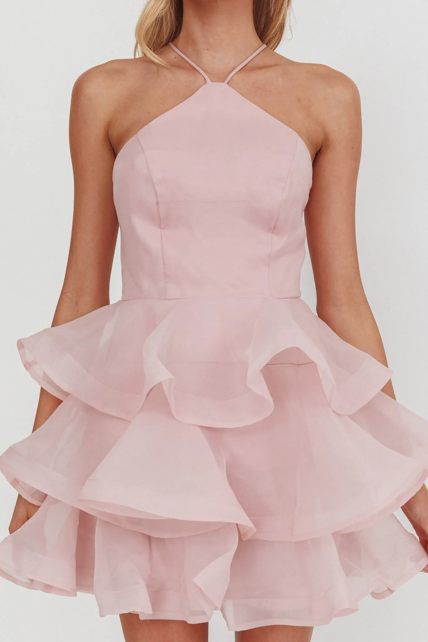 Kiera Layered Ruffle Strappy Mini Dress Pink sold by Selfie Leslie product image thumbnail 3