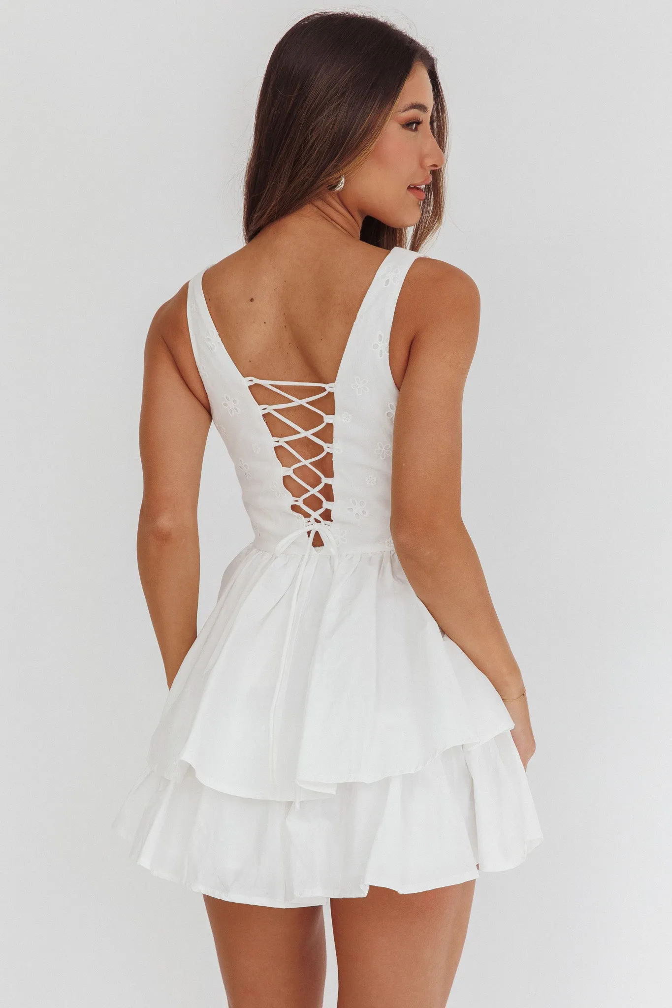 Corella Tied Bust Layered Hem Mini Dress White sold by Selfie Leslie product image thumbnail 2