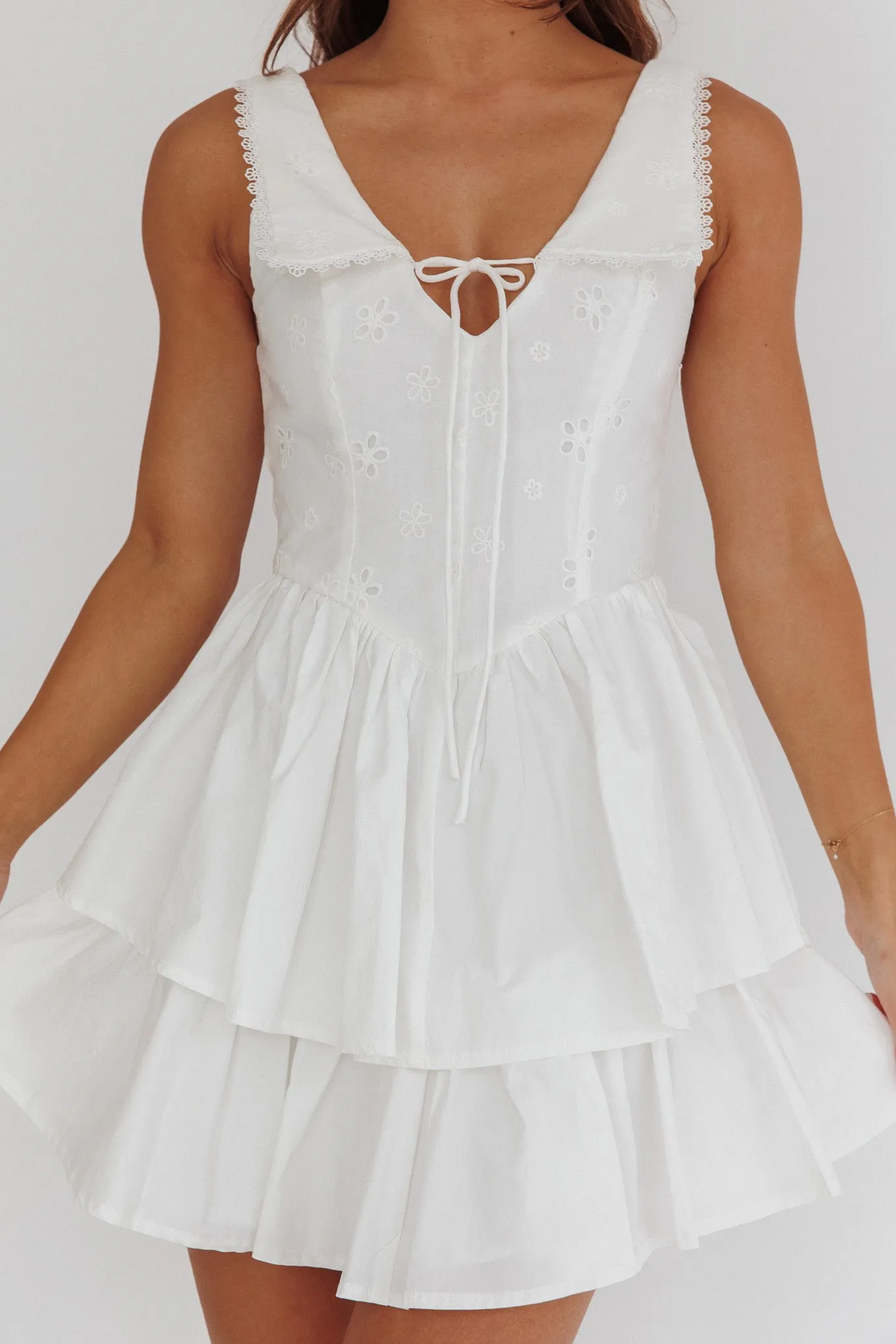 Corella Tied Bust Layered Hem Mini Dress White sold by Selfie Leslie product image thumbnail 3