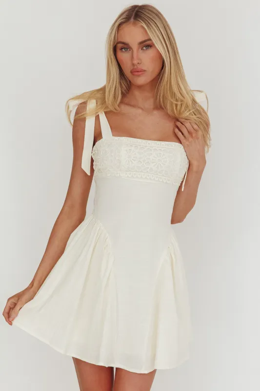 Morgana Tied Shoulder Applique Mini Dress White sold by Selfie Leslie