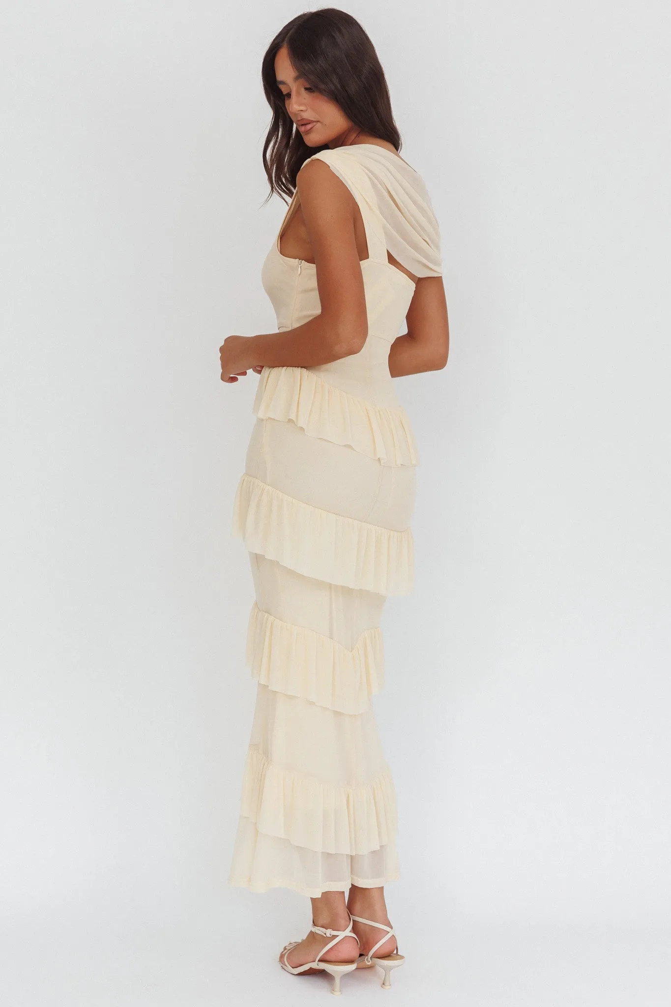 Anaisa Asymmetric Neckline Frill Maxi Dress Cream sold by Selfie Leslie product image thumbnail 2