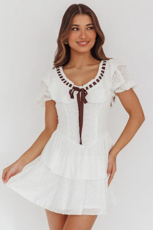 Rayelle Puff Sleeve Ruffle Eyelet Embroidery Mini Dress White sold by Selfie Leslie