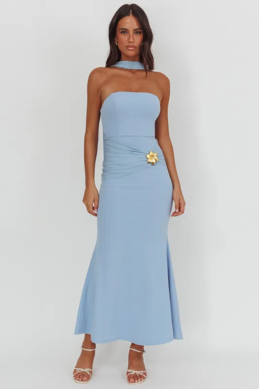 Jeramia Strapless Brooch Maxi Dress Blue sold by Selfie Leslie