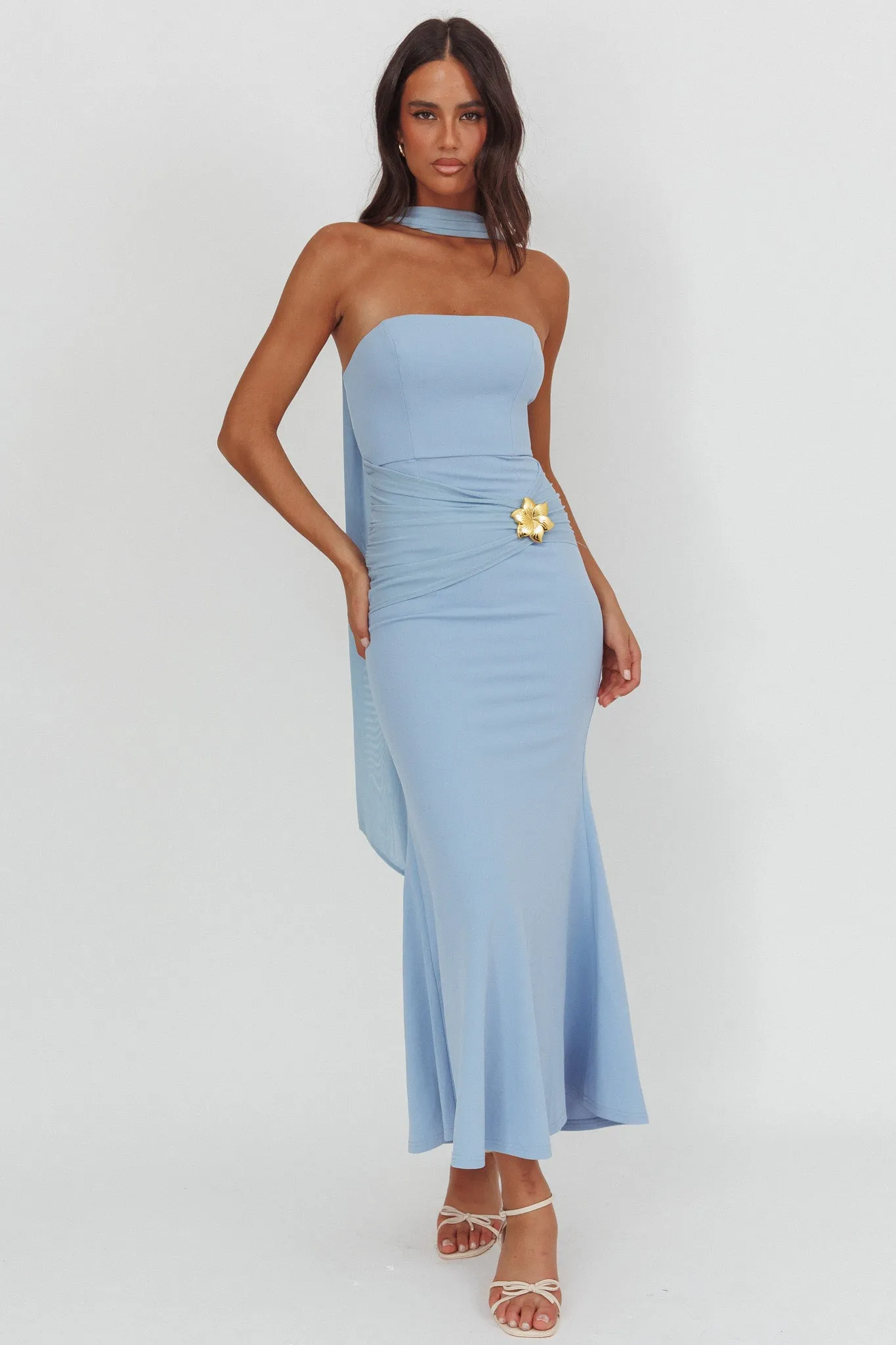 Jeramia Strapless Brooch Maxi Dress Blue sold by Selfie Leslie product image thumbnail 5