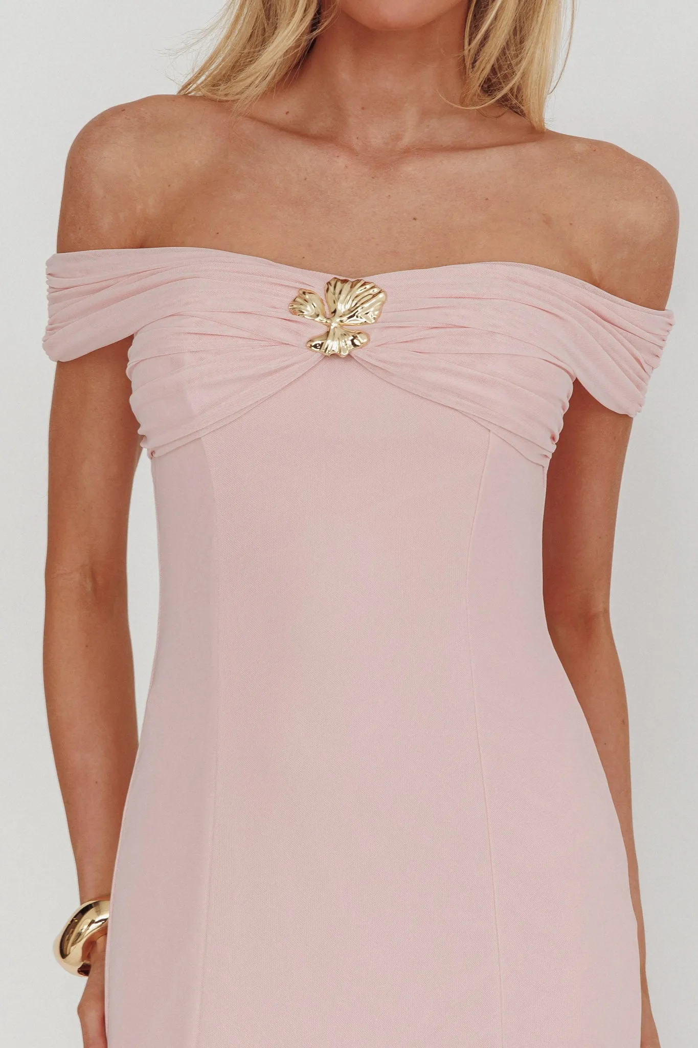 Wilma Off-Shoulder Sheer Hem Maxi Dress Pink sold by Selfie Leslie product image thumbnail 3