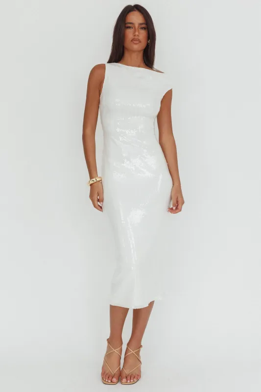 Country Club Asymmetric Neckline Midi Dress Sequin White sold by Selfie Leslie