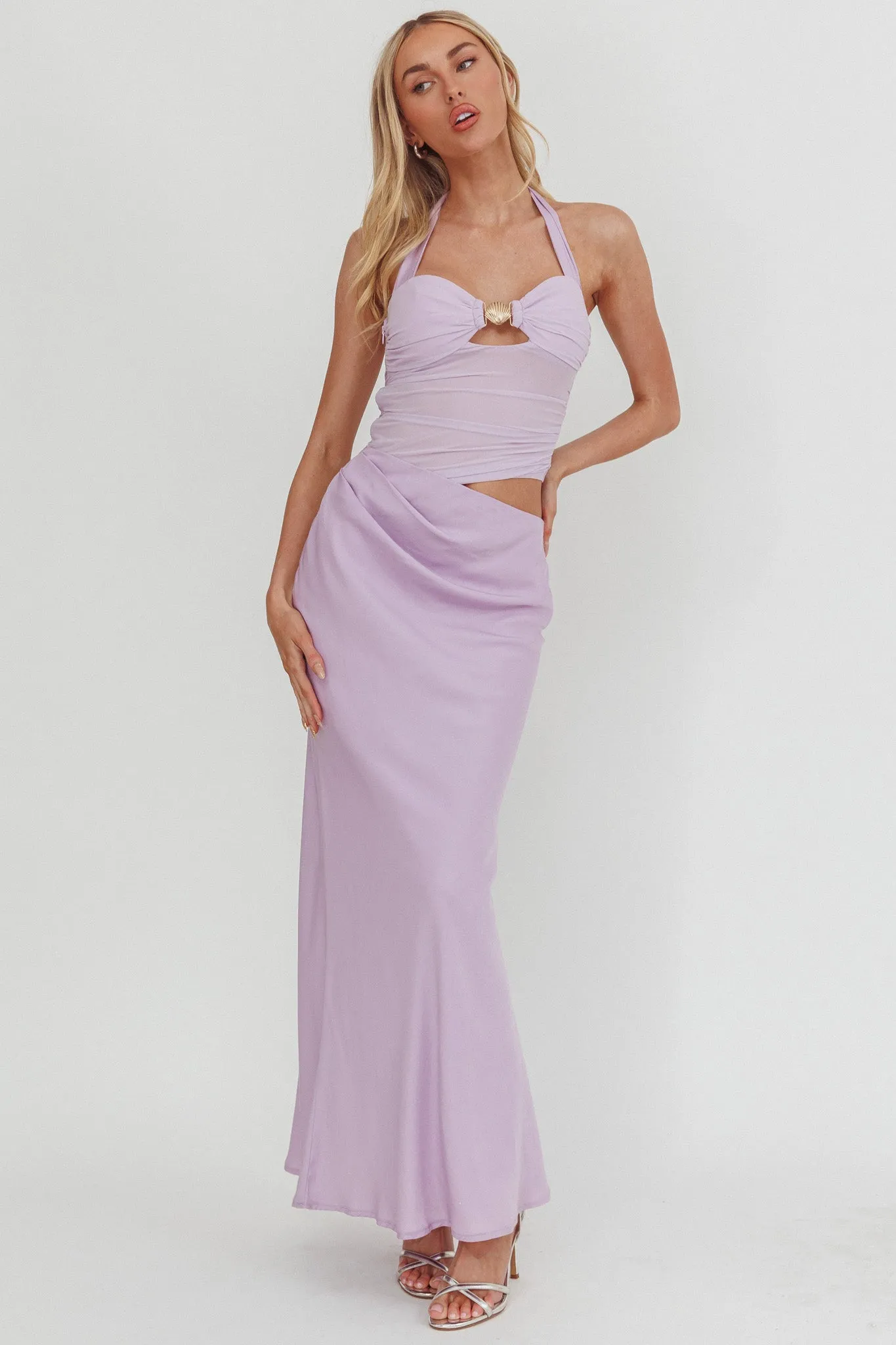 Sandy Shell Buckle Halter Maxi Dress Lilac sold by Selfie Leslie product image thumbnail 5