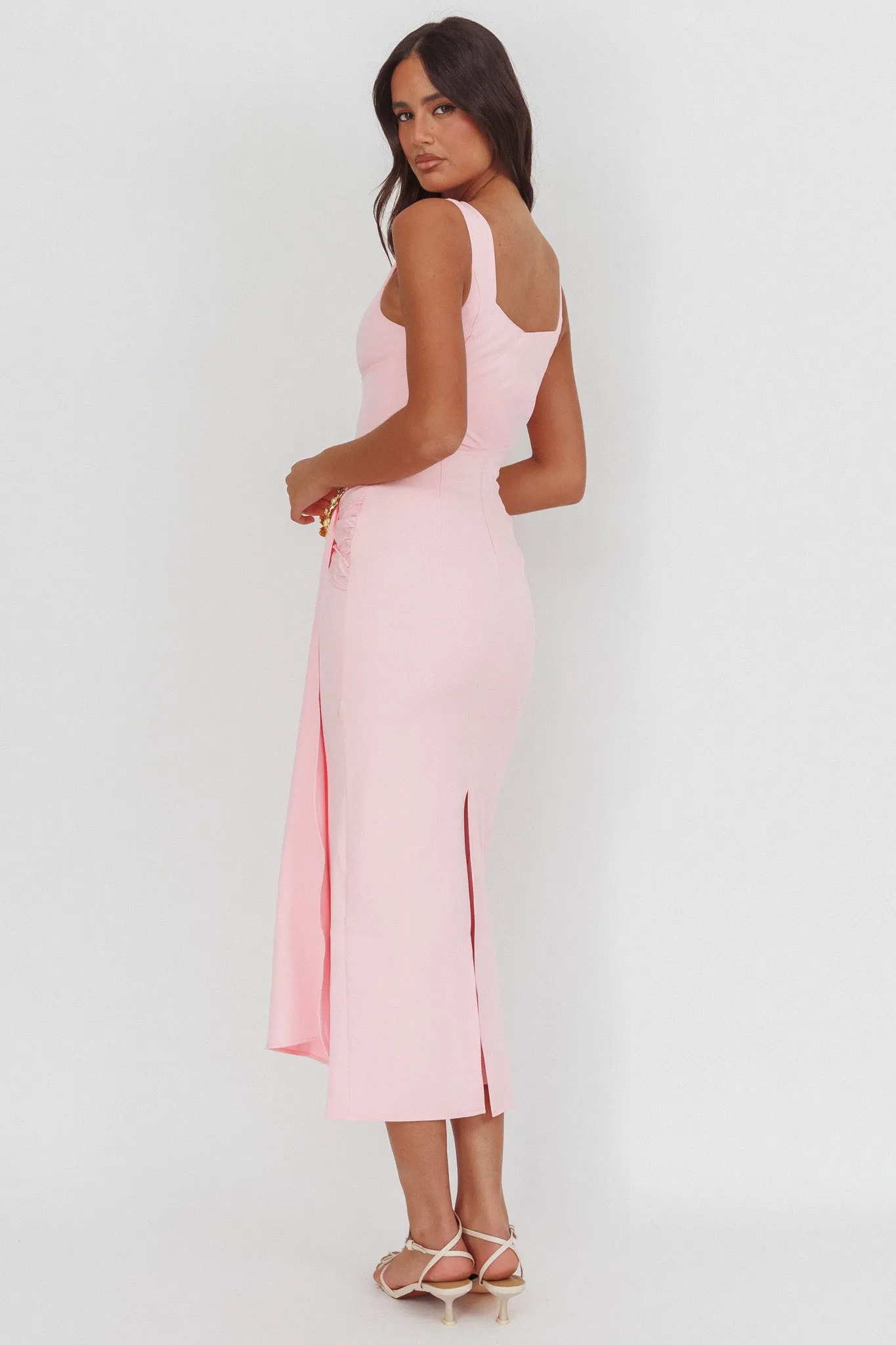 Zimora Gold Buckle Waist Drape Maxi Dress Pink sold by Selfie Leslie product image thumbnail 2