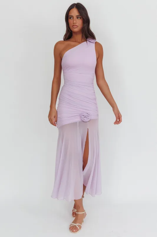 Lost Love One-Shoulder Sheer Hem Maxi Dress Lilac sold by Selfie Leslie