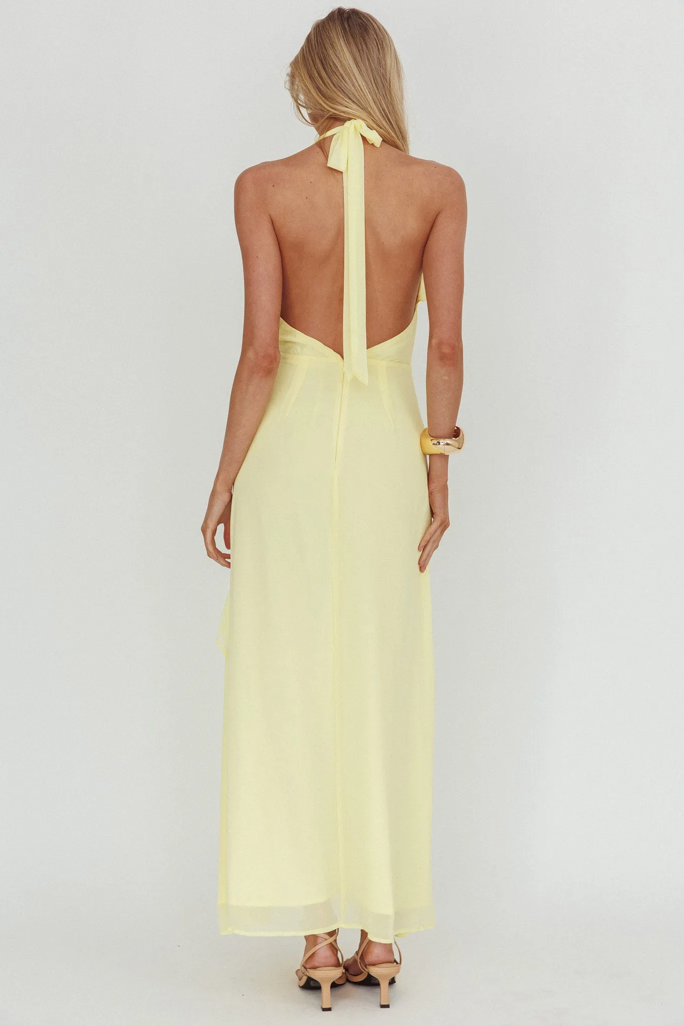 Enticing Halterneck Frill Maxi Dress Yellow sold by Selfie Leslie product image thumbnail 2