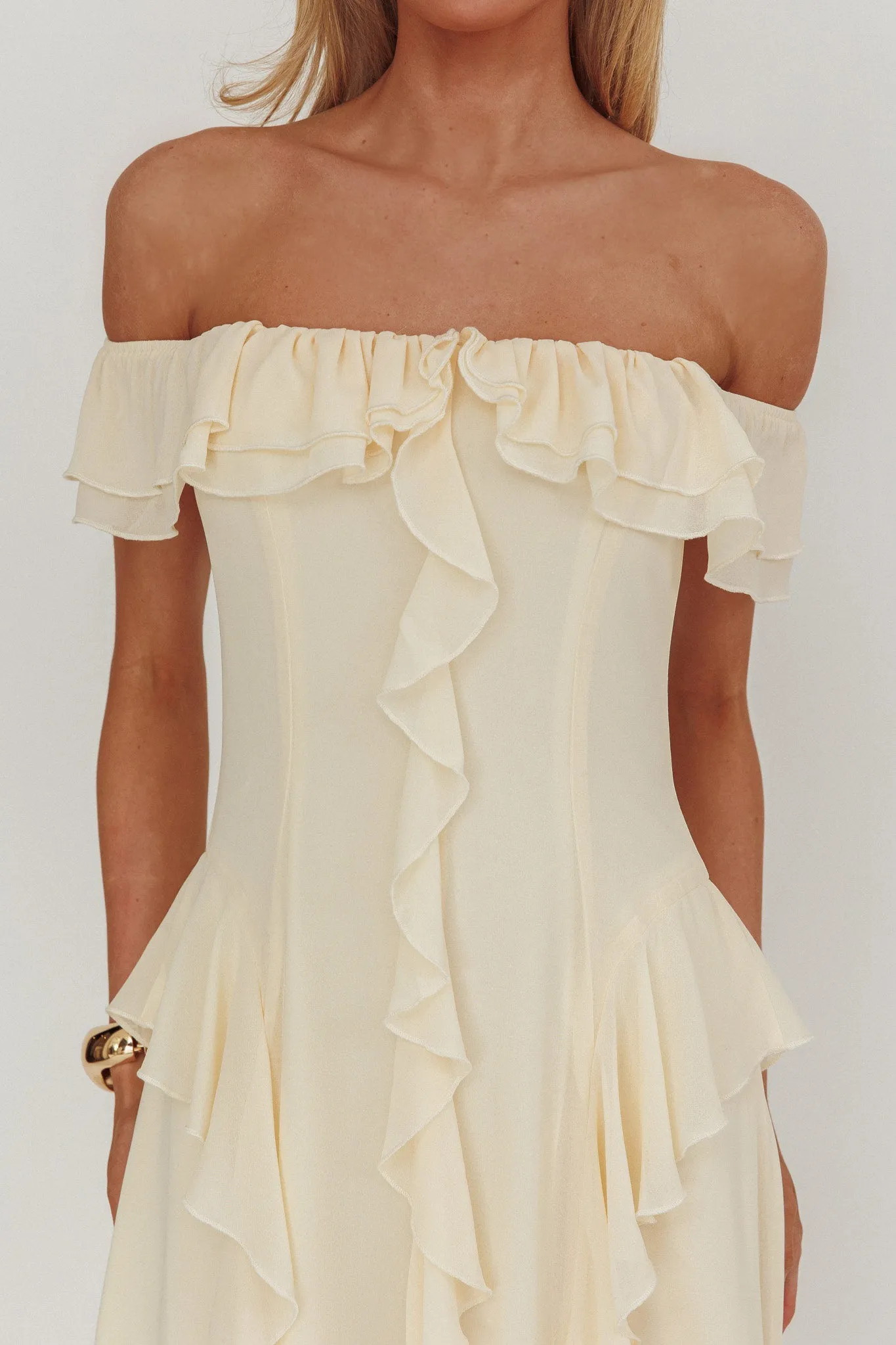 Scarlet Off-Shoulder Ruffle Trim Maxi Dress Butter sold by Selfie Leslie product image thumbnail 3