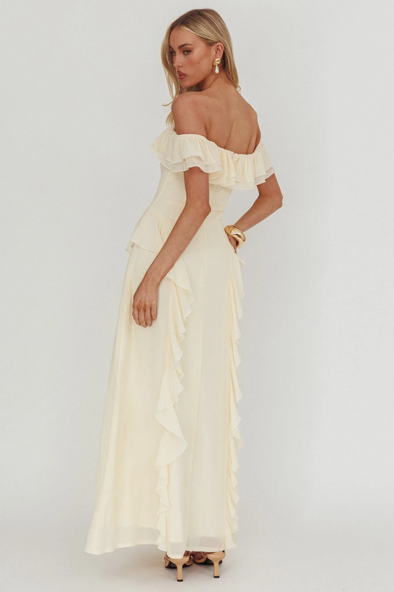 Scarlet Off-Shoulder Ruffle Trim Maxi Dress Butter sold by Selfie Leslie product image thumbnail 2