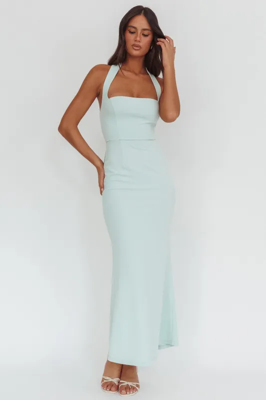 Shellie Square Neckline Halter Maxi Dress Ice Blue sold by Selfie Leslie