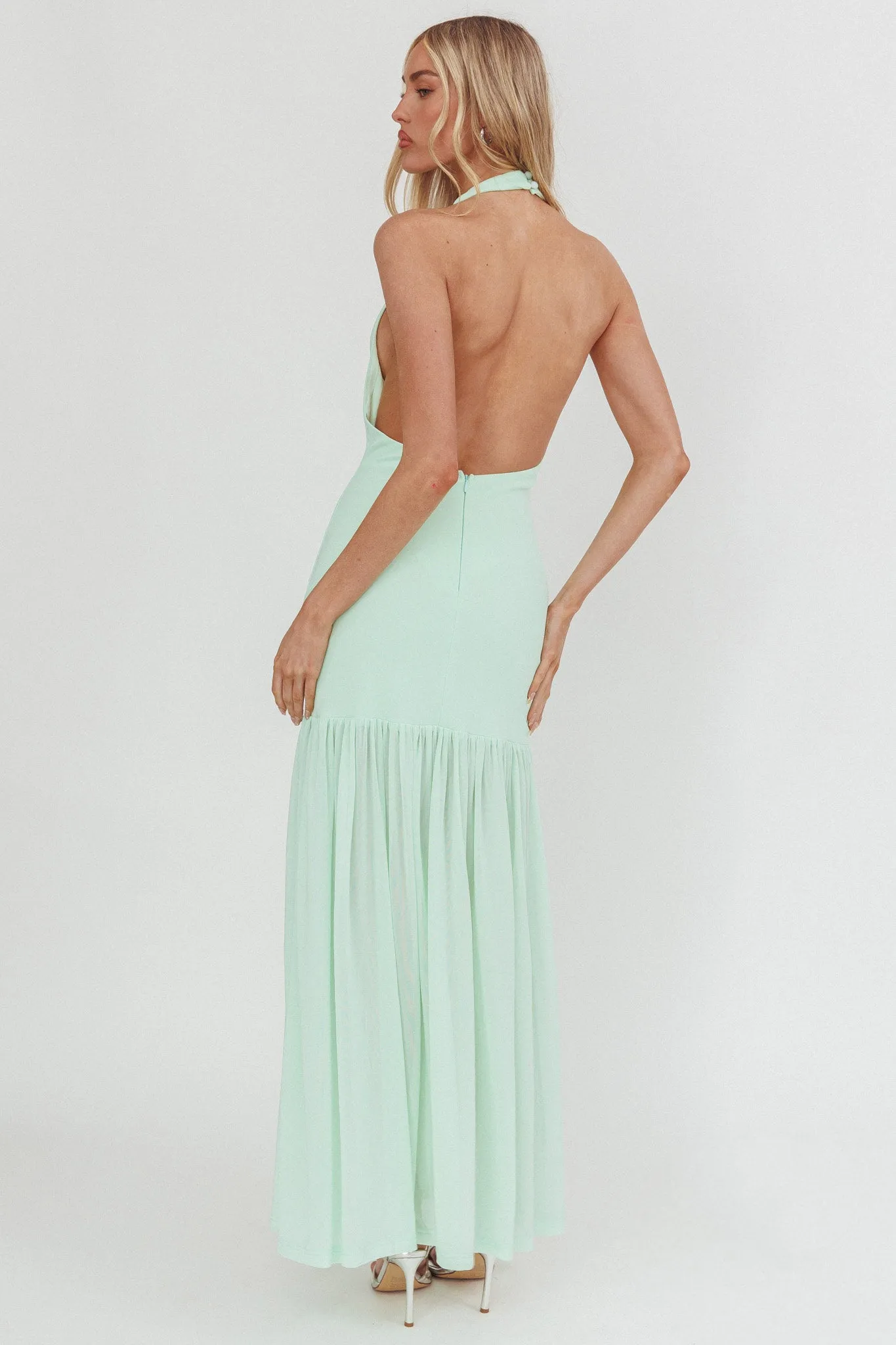 Kailyn Cowl Neck Sheer Hem Maxi Dress Mint sold by Selfie Leslie product image thumbnail 2