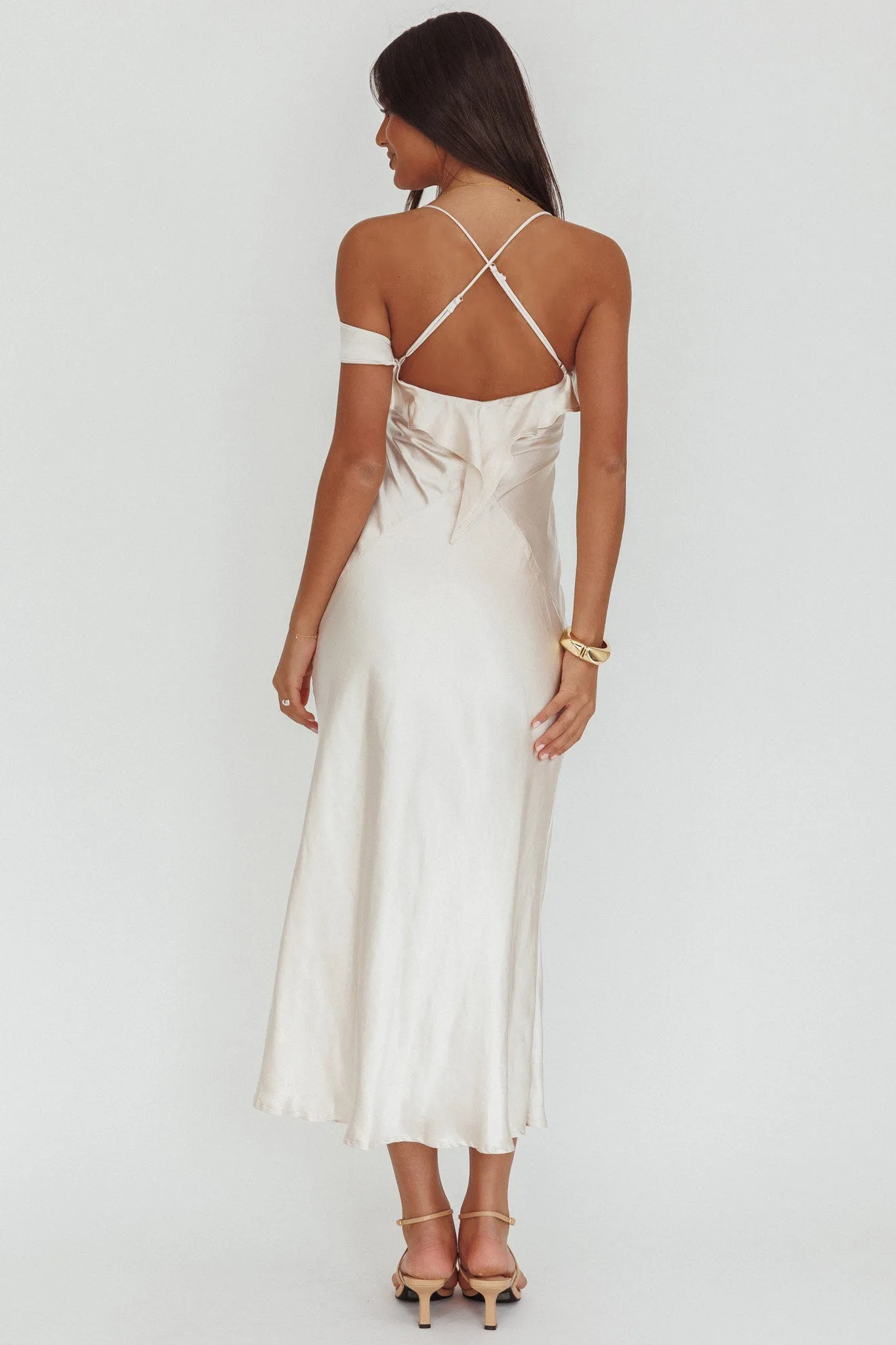 Lexington Draped Shoulder Criss-Cross Back Maxi Dress Oyster sold by Selfie Leslie product image thumbnail 2