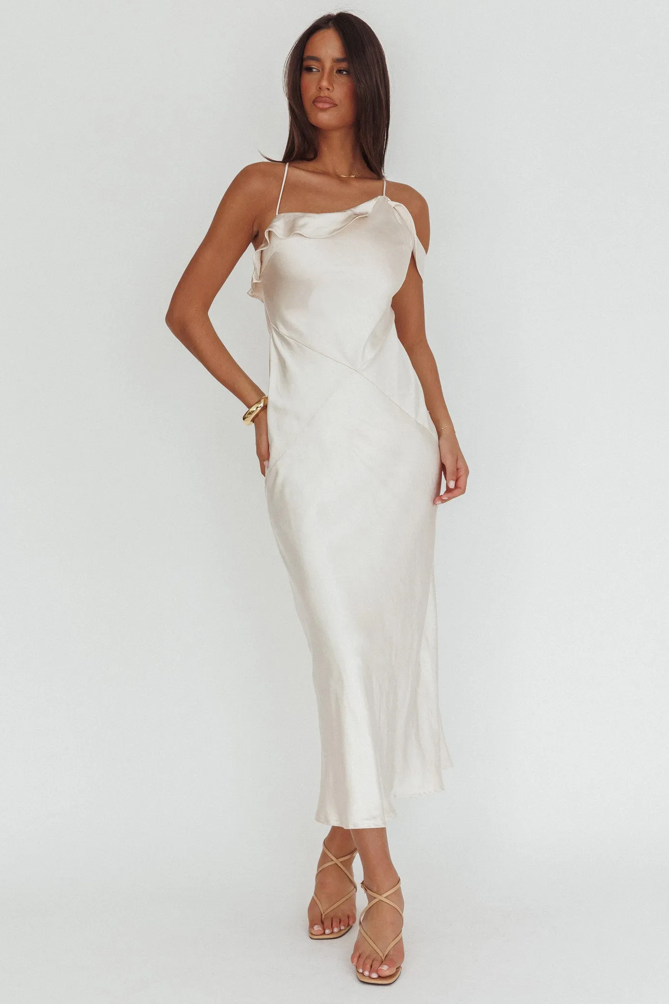 Lexington Draped Shoulder Criss-Cross Back Maxi Dress Oyster sold by Selfie Leslie product image thumbnail 4