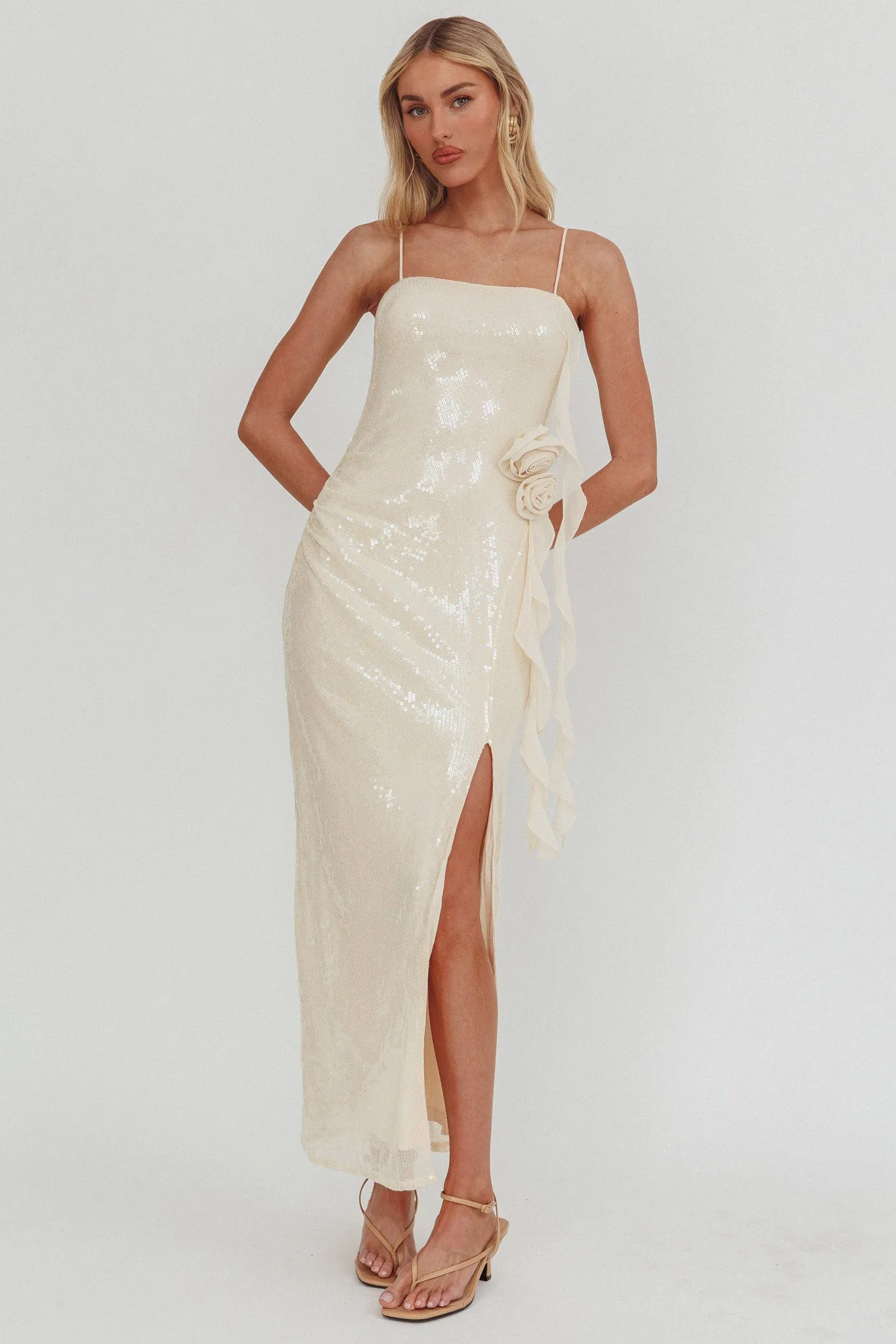 She Glows Cami Strap Sequin Maxi Dress Champagne sold by Selfie Leslie product image thumbnail 5