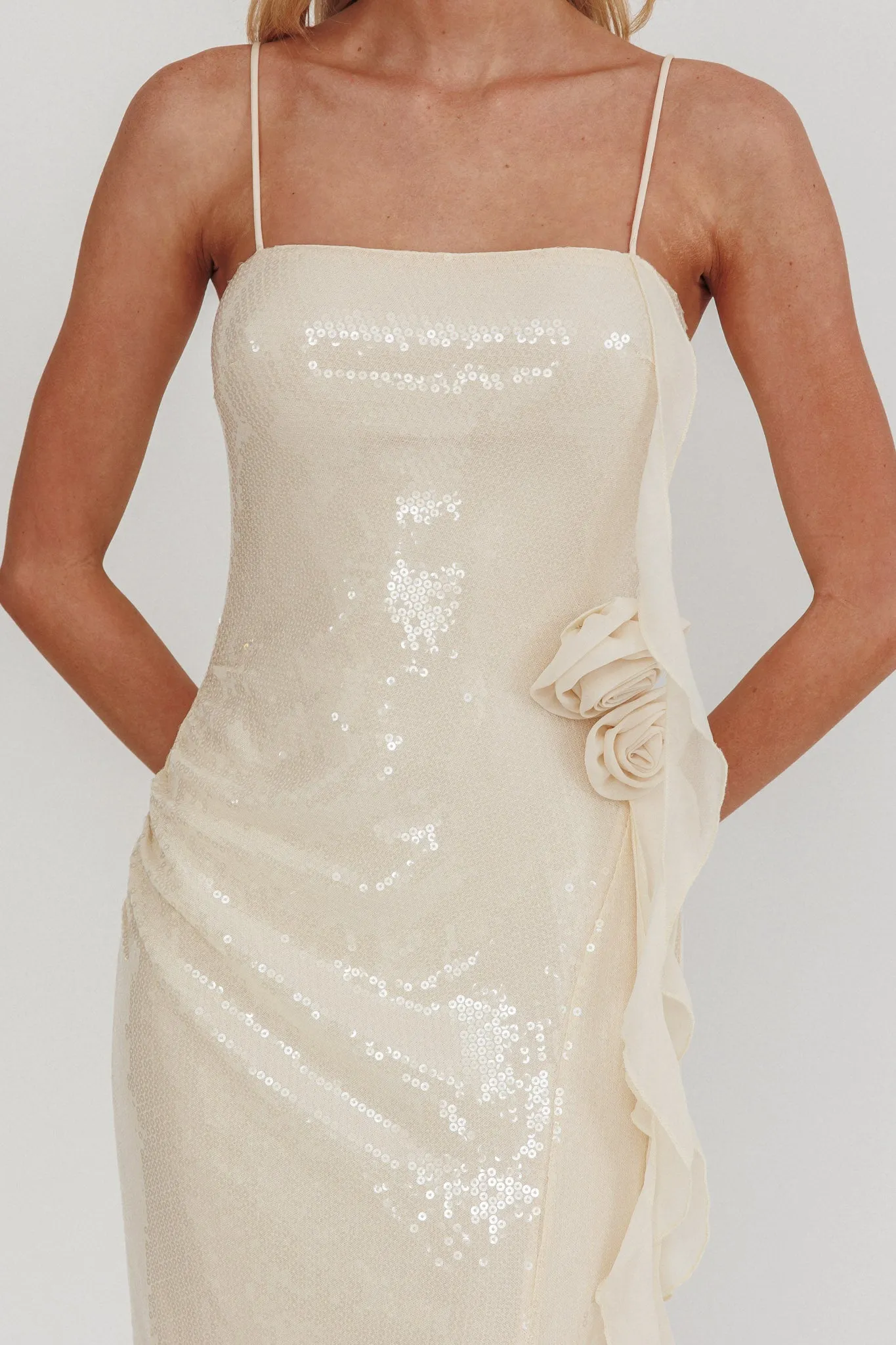 She Glows Cami Strap Sequin Maxi Dress Champagne sold by Selfie Leslie product image thumbnail 4