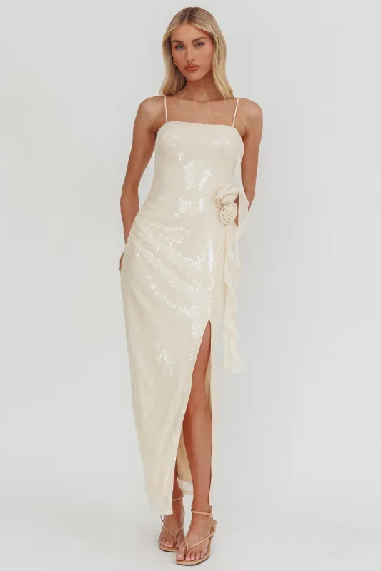 She Glows Cami Strap Sequin Maxi Dress Champagne sold by Selfie Leslie
