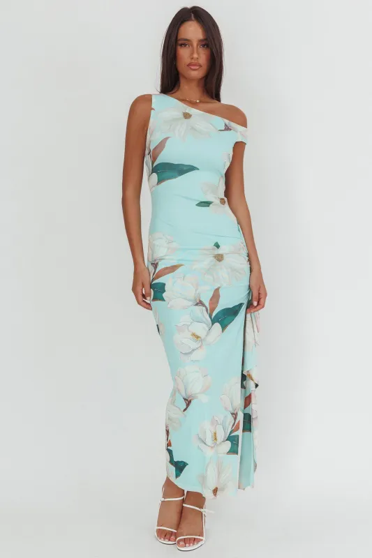 Raphaella Asymmetric Neckline Split Maxi Dress Magnolia Mint sold by Selfie Leslie
