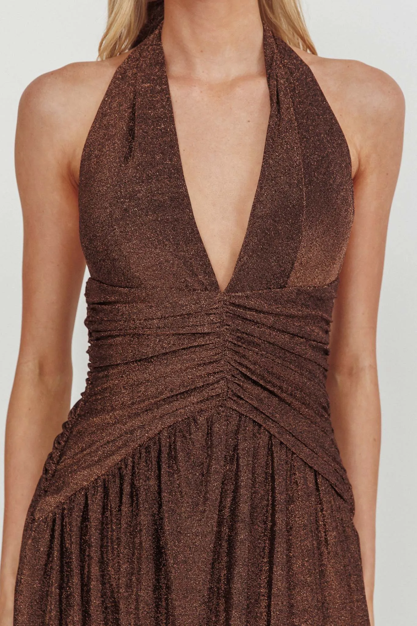 Italia Azure Gathered Waist Maxi Dress Shimmer Chocolate sold by Selfie Leslie product image thumbnail 3