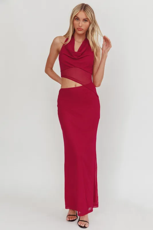 Playing Games Cut-Out Cowl Halter Dress Berry sold by Selfie Leslie