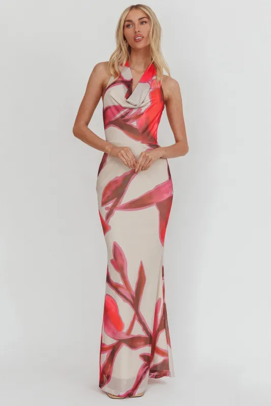 Outlier Cowl Halterneck Maxi Dress Print Beige sold by Selfie Leslie