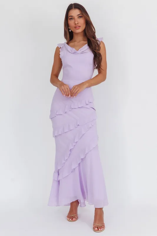Sangria Cowl Neck Frill Maxi Dress Lilac sold by Selfie Leslie
