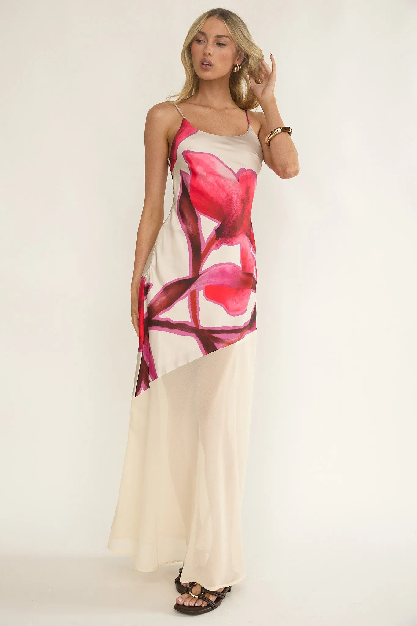 Gilded Dream Chiffon Hem Maxi Dress Print Beige sold by Selfie Leslie product image thumbnail 3