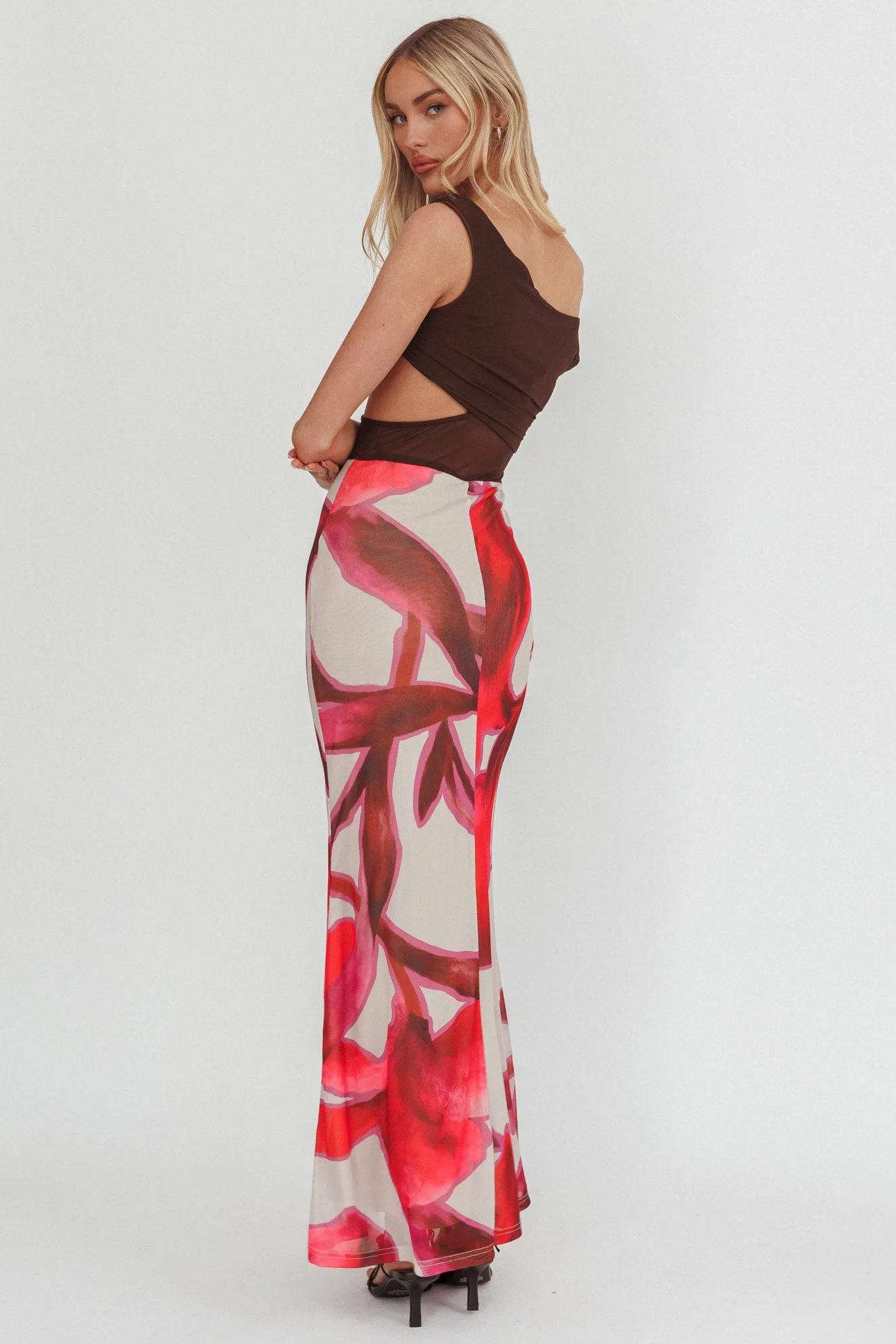 In Blooms Mesh Bodice Maxi Dress Print Chocolate sold by Selfie Leslie product image thumbnail 3