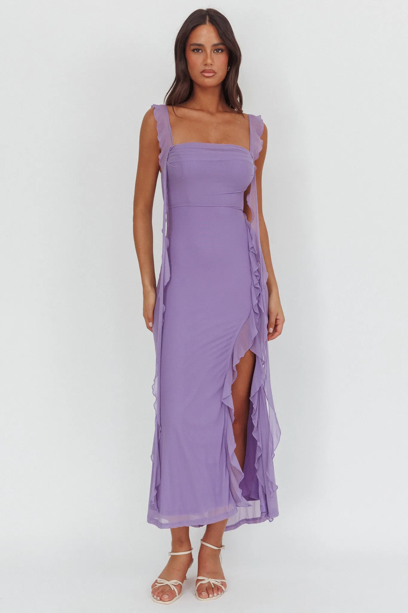 Blushing Ruffle Trim Maxi Dress Lilac sold by Selfie Leslie