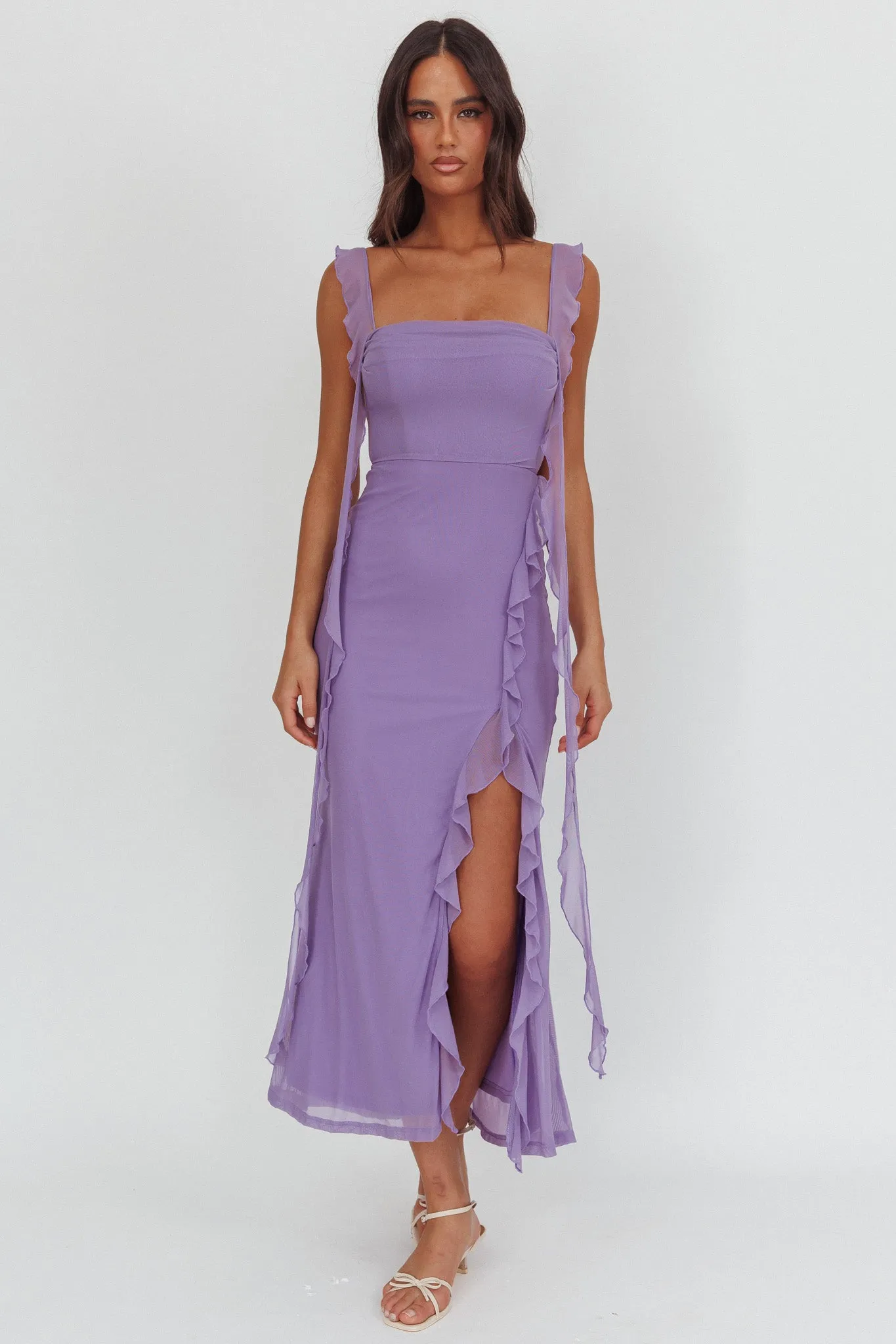 Blushing Ruffle Trim Maxi Dress Lilac sold by Selfie Leslie product image thumbnail 4