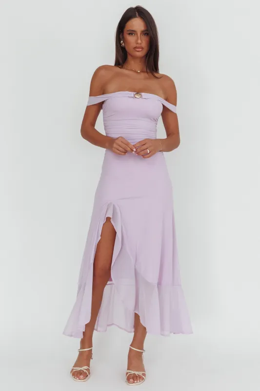 Moonlit Magic Off-Shoulder Split Maxi Dress Lilac sold by Selfie Leslie