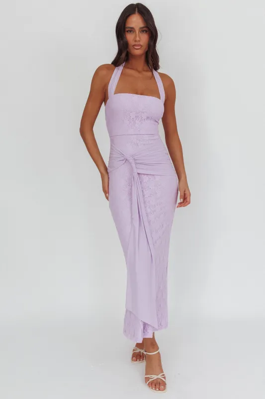 Luli Waist Sash Halter Maxi Dress Lace Lilac sold by Selfie Leslie