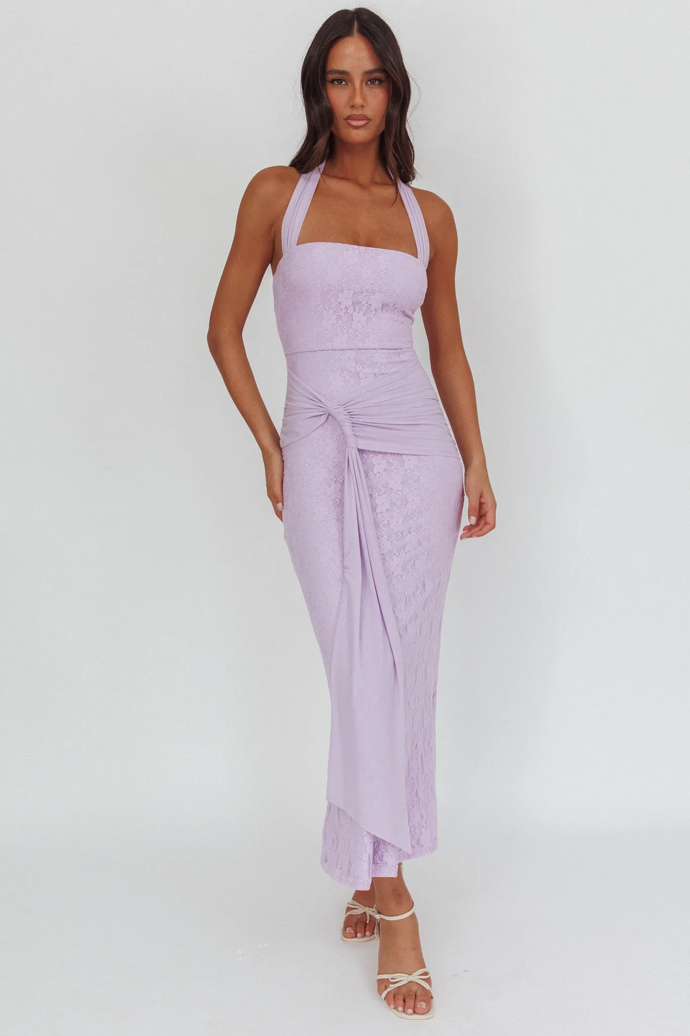 Luli Waist Sash Halter Maxi Dress Lace Lilac sold by Selfie Leslie