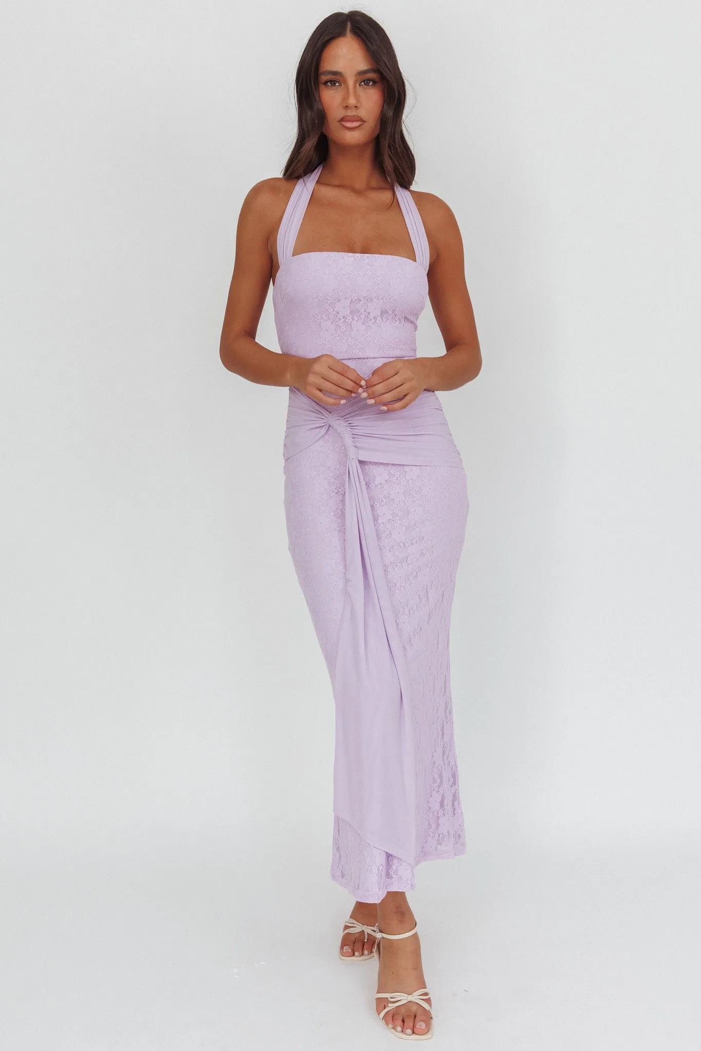Luli Waist Sash Halter Maxi Dress Lace Lilac sold by Selfie Leslie product image thumbnail 5